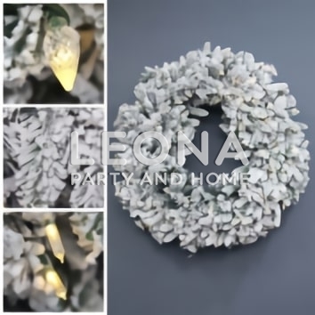 100CM SNOW CAPPED WREATH 324 TIPS WITH 100 WARM WHITE LED - Leona Party and Home