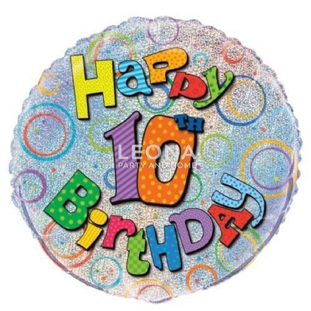 10th Birthday 45cm Foil Prismatic Balloons Packaged - Leona Party and Home