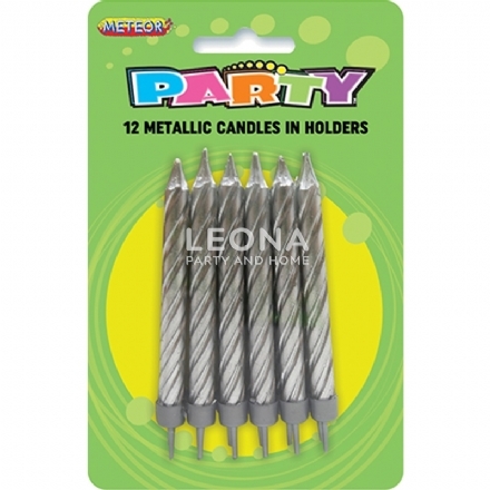 12 Metallic Candles Holders - Silver - Leona Party and Home