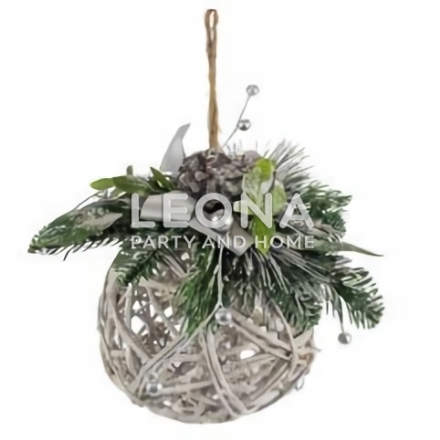 15CM RATTAN BALL HANGER W/PINE NEEDLE - Leona Party and Home