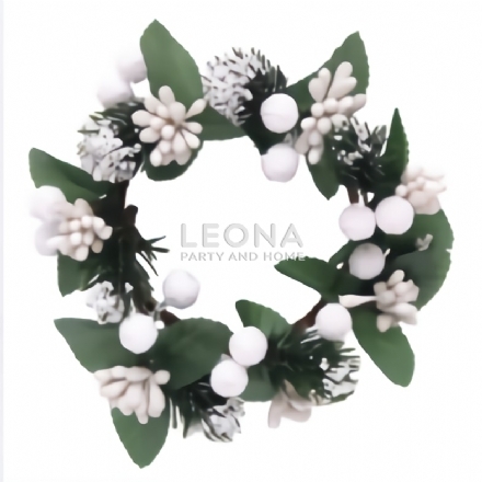 16CM WHITE BERRY CANDLE WREATH - 16cm white berry candle wreath - 1    - Leona Party and Home