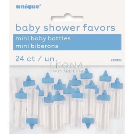 24 Mini Baby Bottles Blue - Leona Party and Home