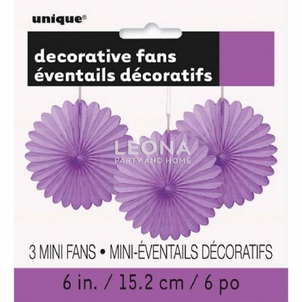 3 Decorative Fans Pretty Purple 15cm - Leona Party and Home