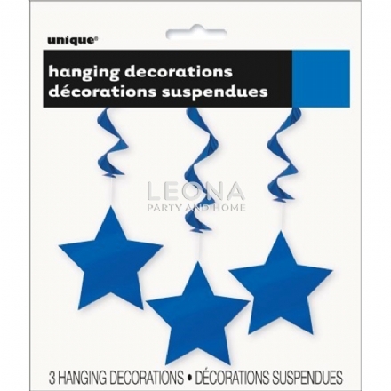 3 Star Hanging Swirls Royal Blue 90cm L - Leona Party and Home