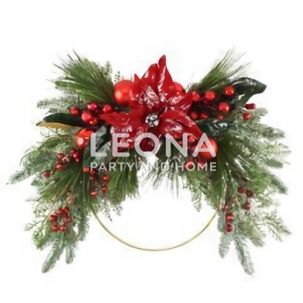 45CM PINE RING WREATH W/BAUBLES/BERRY RED - 45cm pine ring wreath wbaublesberry red - 1    - Leona Party and Home