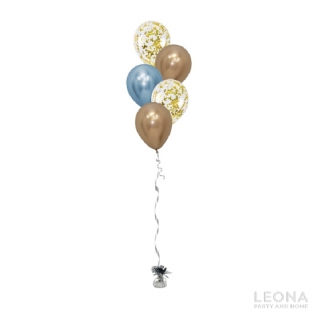 5pc Latex Balloon Bouquet (Confetti+Chrome Colour) - Leona Party and Home