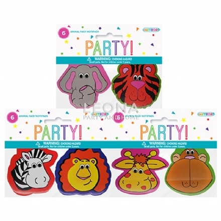6 Animal Face Note Pads - 3 Assorted - Leona Party and Home