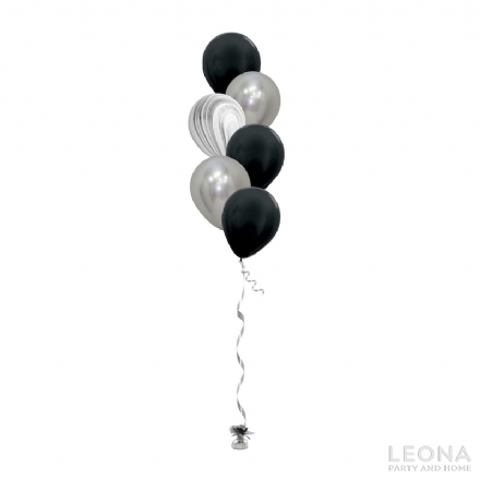6pc Latex Balloon Bouquet (Chrome+Marble+Plain Colour) - Leona Party and Home