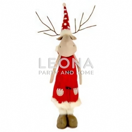71X17CM RED/WHITE FABRIC STANDING MOOSE-GRL - 71x17cm redwhite fabric standing moose grl - 1    - Leona Party and Home
