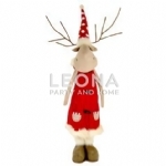 71X17CM RED/WHITE FABRIC STANDING MOOSE-GRL - 71x17cm redwhite fabric standing moose grl - 1    - Leona Party and Home