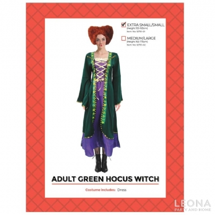 Adult Green Hocus Witch Costume - adult green hocus witch costume - 1    - Leona Party and Home