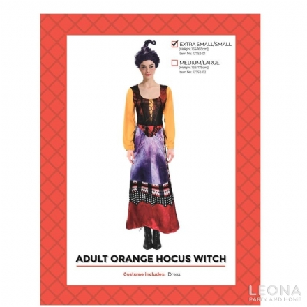 Adult Orange Hocus Witch Costume - adult orange hocus witch costume - 1    - Leona Party and Home