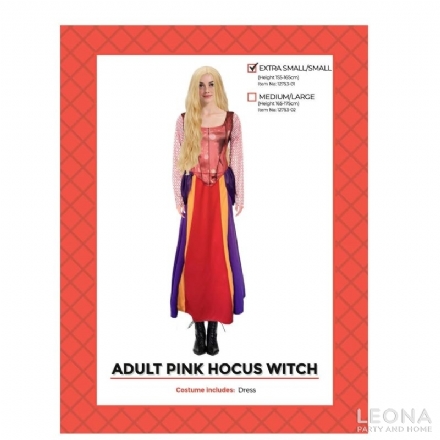 Adult Pink Hocus Witch Costume - adult pink hocus witch costume - 1    - Leona Party and Home