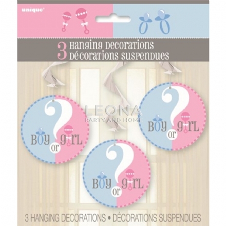 Baby Reveal 3 Hanging Swirl Decorations 90cm L - baby reveal 3 hanging swirl decorations 90cm l - 1    - Leona Party and Home