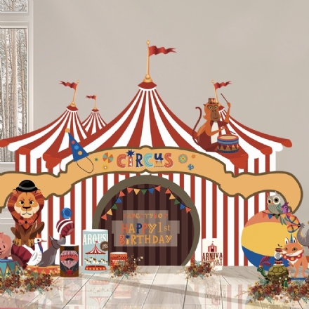 DPK055 Big circus red jungle animals birthday cut-out - big circus - 1    - Leona Party and Home