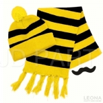 Black & Yellow Beanie & Scarf Set with moustache - black  yellow beanie  scarf set with moustache - 1    - Leona Party and Home
