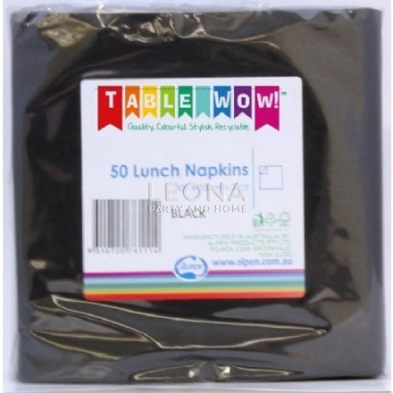 Black Lunch Napkin 33x33cm 2ply P50 - Leona Party and Home