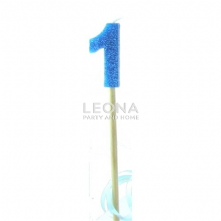 Blue Glitter Long Stick Candle #1 P1 - blue glitter long stick candle 1 p1 - 1    - Leona Party and Home