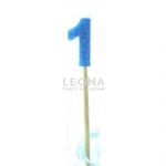 Blue Glitter Long Stick Candle #1 P1 - blue glitter long stick candle 1 p1 - 1    - Leona Party and Home