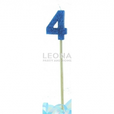 Blue Glitter Long Stick Candle #4 P1 - Leona Party and Home