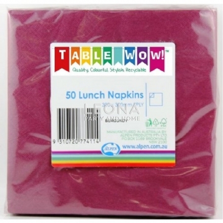 Burgundy Lunch Napkin 33x33cm 2ply P50 - Leona Party and Home