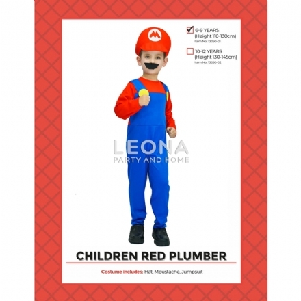 CHILDREN RED PLUMBER COSTUME - children red plumber costume - 1    - Leona Party and Home