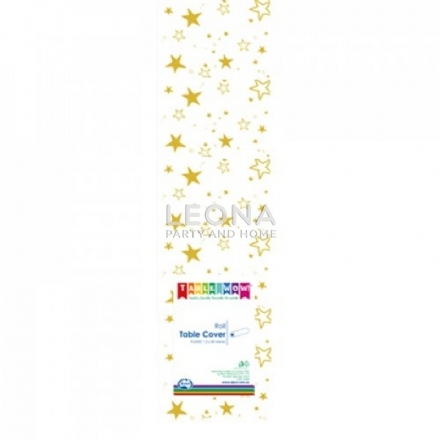 Clear - Gold Stars Printed Tablecover Roll 1 Roll - Leona Party and Home
