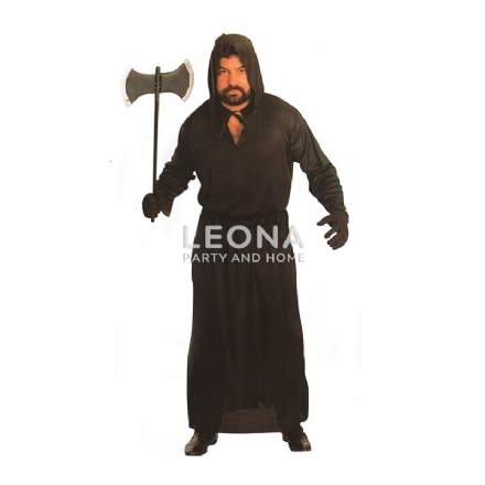 COSTUME ADULT HALLOWEEN BLACK HOODED ROBE 		 - costume adult halloween black hooded robe  - 1    - Leona Party and Home