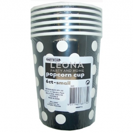 Dots Midnight Black 6 Paper Popcorn Cups - Small 945ml (32oz) - H 140mm x W 115mm - dots midnight black 6 paper popcorn cups   small 945ml 32oz   h 140mm x w 115mm - 1    - Leona Party and Home