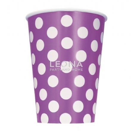 Dots Pretty Purple 6 x 355ml (12oz) Paper Cups - Leona Party and Home