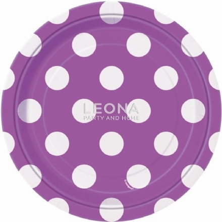 Dots Pretty Purple 8 x 18cm Paper Plates - Leona Party and Home