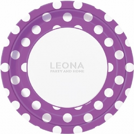 Dots Pretty Purple 8 x 23cm Paper Plates - Leona Party and Home