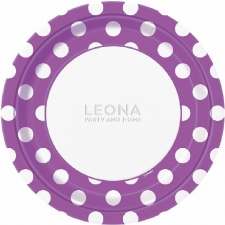 Dots Pretty Purple 8 x 23cm Paper Plates - Leona Party and Home
