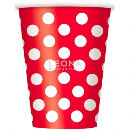 Dots Ruby Red 6 x 355ml (12oz) Paper Cups - Leona Party and Home