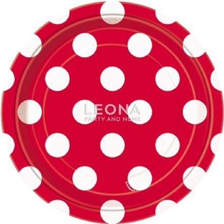 Dots Ruby Red 8 x 18cm Paper Plates - Leona Party and Home