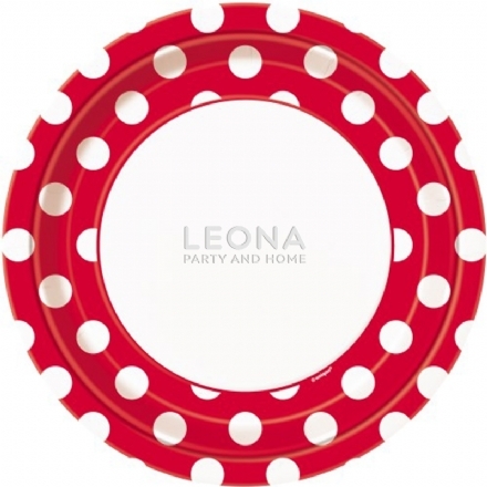 Dots Ruby Red 8 x 23cm Paper Plates - Leona Party and Home