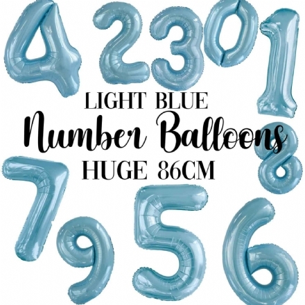 FOIL BALLOON 86CM NUMBERS LIGHT BLUE - Leona Party and Home