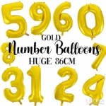 FOIL BALLOON 86CM NUMBERS GOLD - foil balloon 86cm numbers gold - 11    - Leona Party and Home