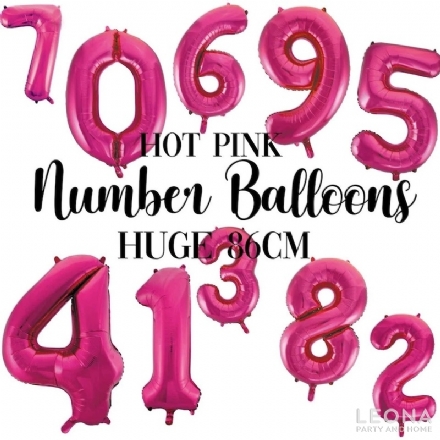 FOIL BALLOON 86CM NUMBERS HOT PINK - foil balloon 86cm numbers hot pink - 12    - Leona Party and Home