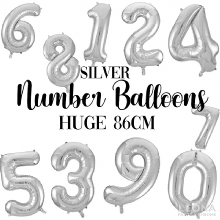 FOIL BALLOON 86CM NUMBERS SILVER - Leona Party and Home