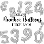 FOIL BALLOON 86CM NUMBERS SILVER - foil balloon 86cm numbers silver - 12    - Leona Party and Home