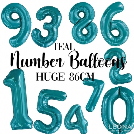 FOIL BALLOON 86CM NUMBERS TEAL BLUE - Leona Party and Home