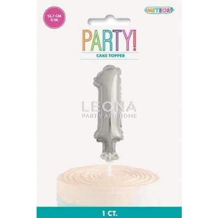 Foil Balloon Cake Topper 12.7cm - Silver 1 - foil balloon cake topper 127cm   silver 1 - 1    - Leona Party and Home