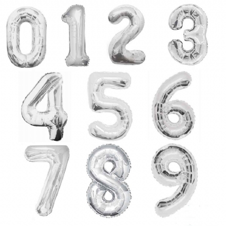 FOIL BALLOON 35CM NUMBERS SILVER - foil balloon numbers silver 35cm - 1    - Leona Party and Home