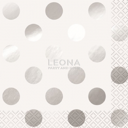 Foil Stamped Dots Silver 16 Beverage Napkins 2ply 25.4cm x 25.4cm - Leona Party and Home