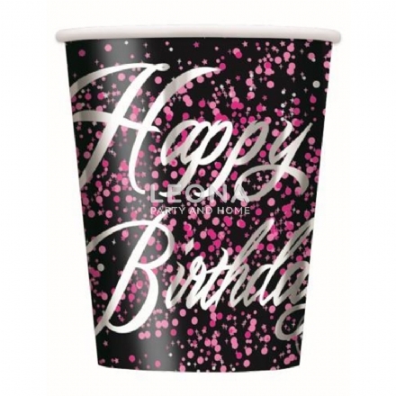 Glitz Pink Happy Birthday 8 x 270ml (9oz) Foil Stamped Paper Cups - glitz pink happy birthday 8 x 270ml 9oz foil stamped paper cups - 1    - Leona Party and Home