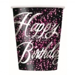 Glitz Pink Happy Birthday 8 x 270ml (9oz) Foil Stamped Paper Cups - glitz pink happy birthday 8 x 270ml 9oz foil stamped paper cups - 1    - Leona Party and Home