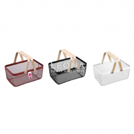 MESH STORAGE BASKET 40X25X17CM W/WOODEN HANDLE 3 ASSTD - Leona Party and Home