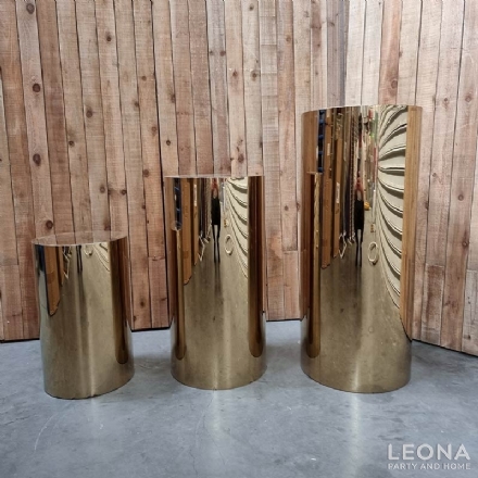MIRROR METAL ROUND PLINTHS (GOLD) - Leona Party and Home