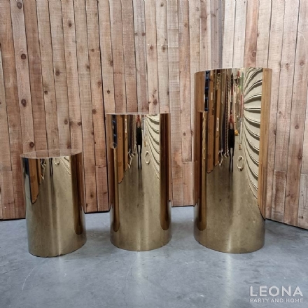 MIRROR METAL ROUND PLINTHS (GOLD) - mirror metal round plinths - 1    - Leona Party and Home